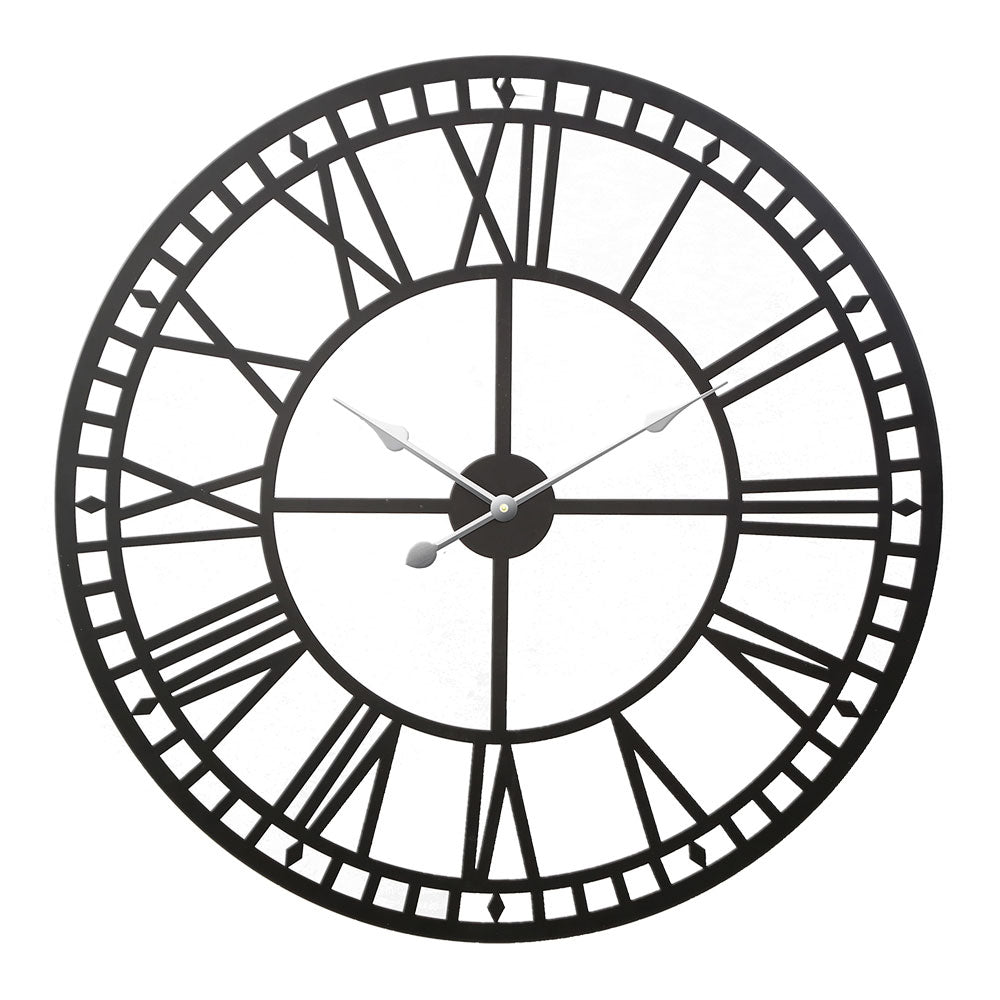 Artiss 60cm Wall Clock Large Roman Numerals Metal Black - NuSea